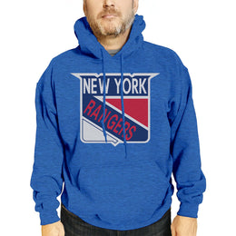 New York Rangers Adult NHL Retro Logo Hockey Fleece Hooded Sweatshirt - Royal Heather