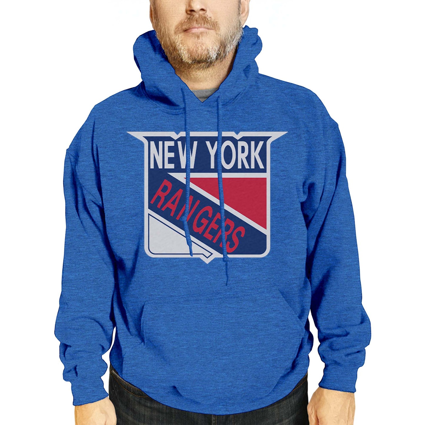 New York Rangers Adult NHL Retro Logo Hockey Fleece Hooded Sweatshirt - Royal Heather