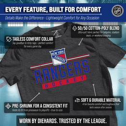 New York Rangers Adult NHL Heather Charcoal True Fan Hockey T-Shirt - Charcoal