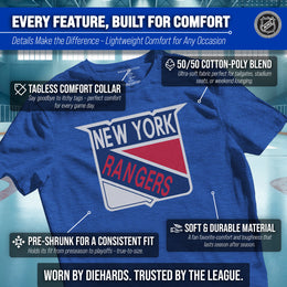 New York Rangers NHL Adult Retro Logo Tag-Less T-Shirt - Royal Heather