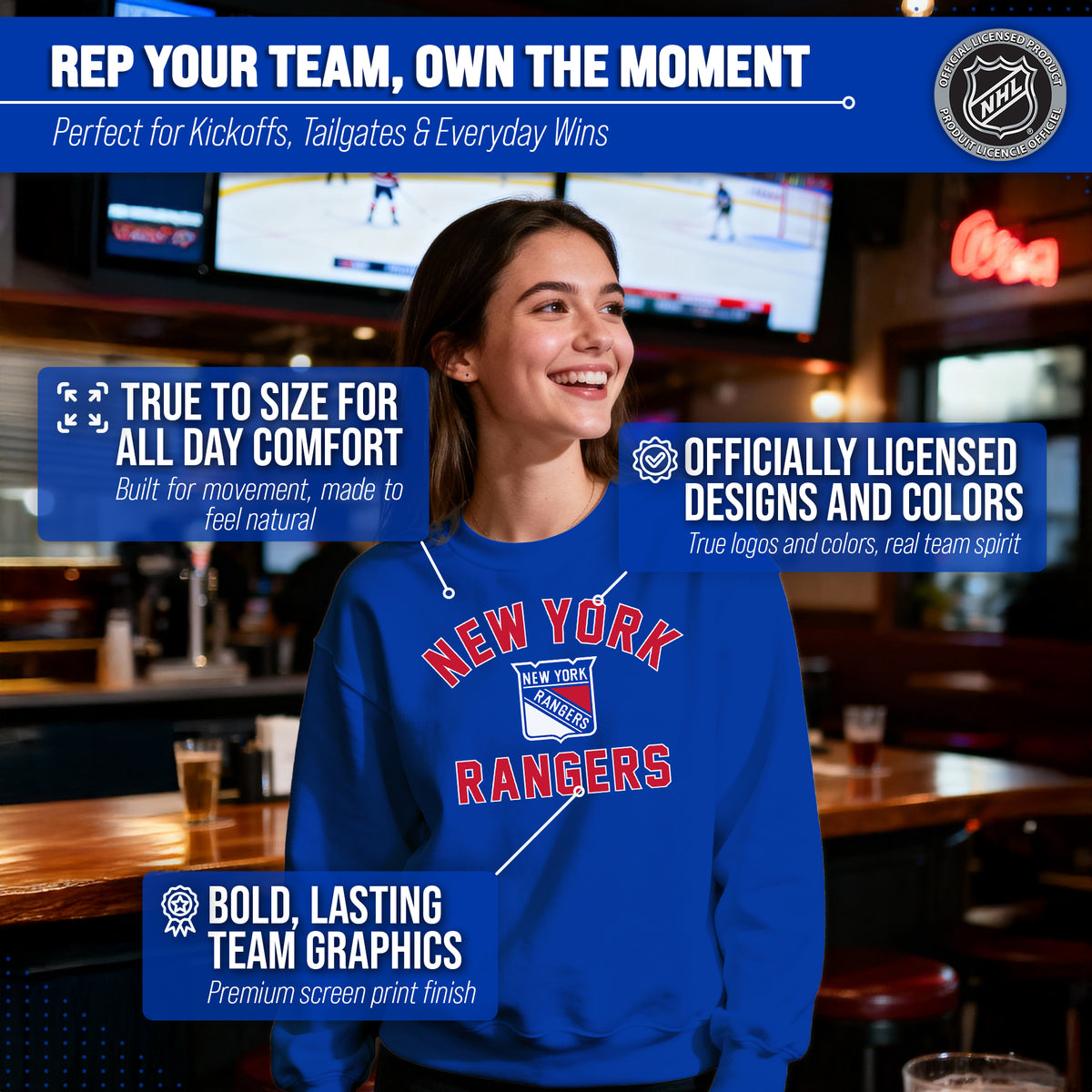 NFL Gameday Crewneck Sweatshirt, Cotton Fleece Pullover Men Women