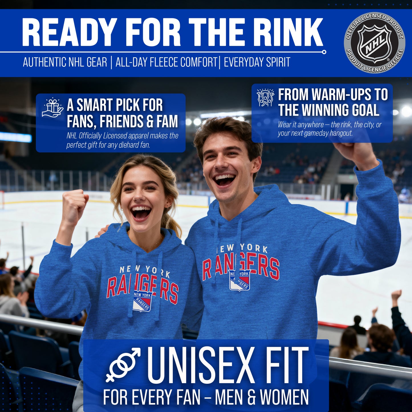 New York Rangers NHL Adult Unisex Powerplay Hooded Sweatshirt - Royal