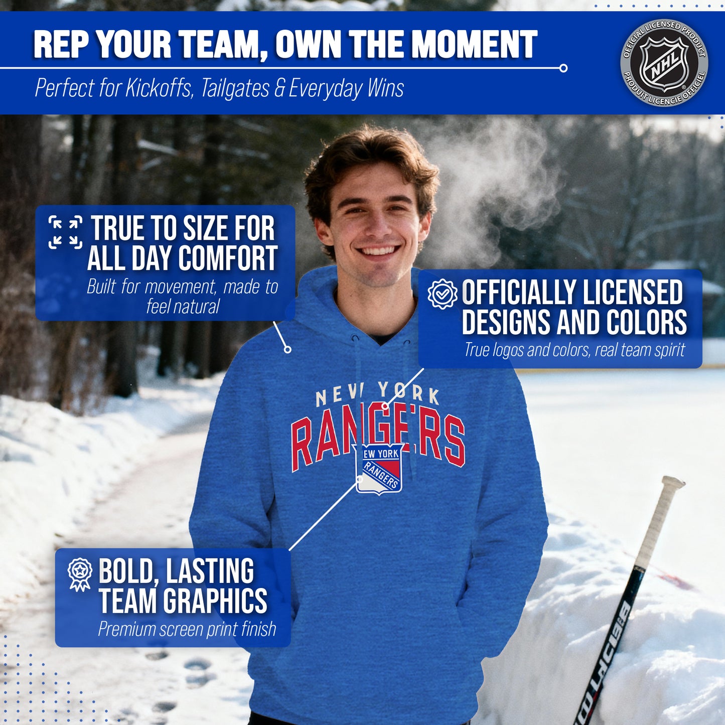 New York Rangers NHL Adult Unisex Powerplay Hooded Sweatshirt - Royal