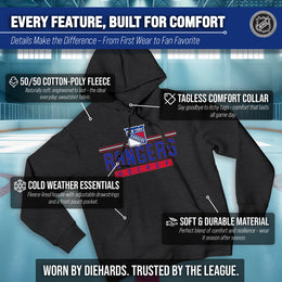 New York Rangers NHL Adult Heather Charcoal True Fan Hooded Sweatshirt Unisex - Charcoal