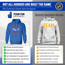 New York Rangers Adult NHL Faceoff Hockey Fleece Hooded Sweatshirt- Jersey Stripe - Royal