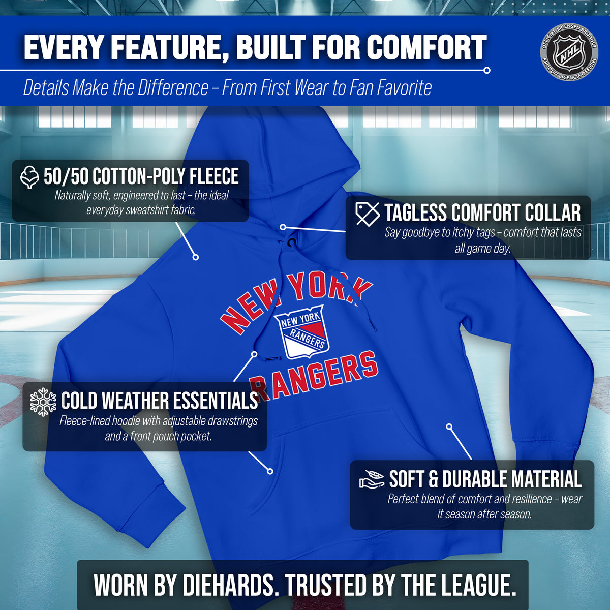 New York Rangers Hoodie Pullover Sweatshirt - Royal
