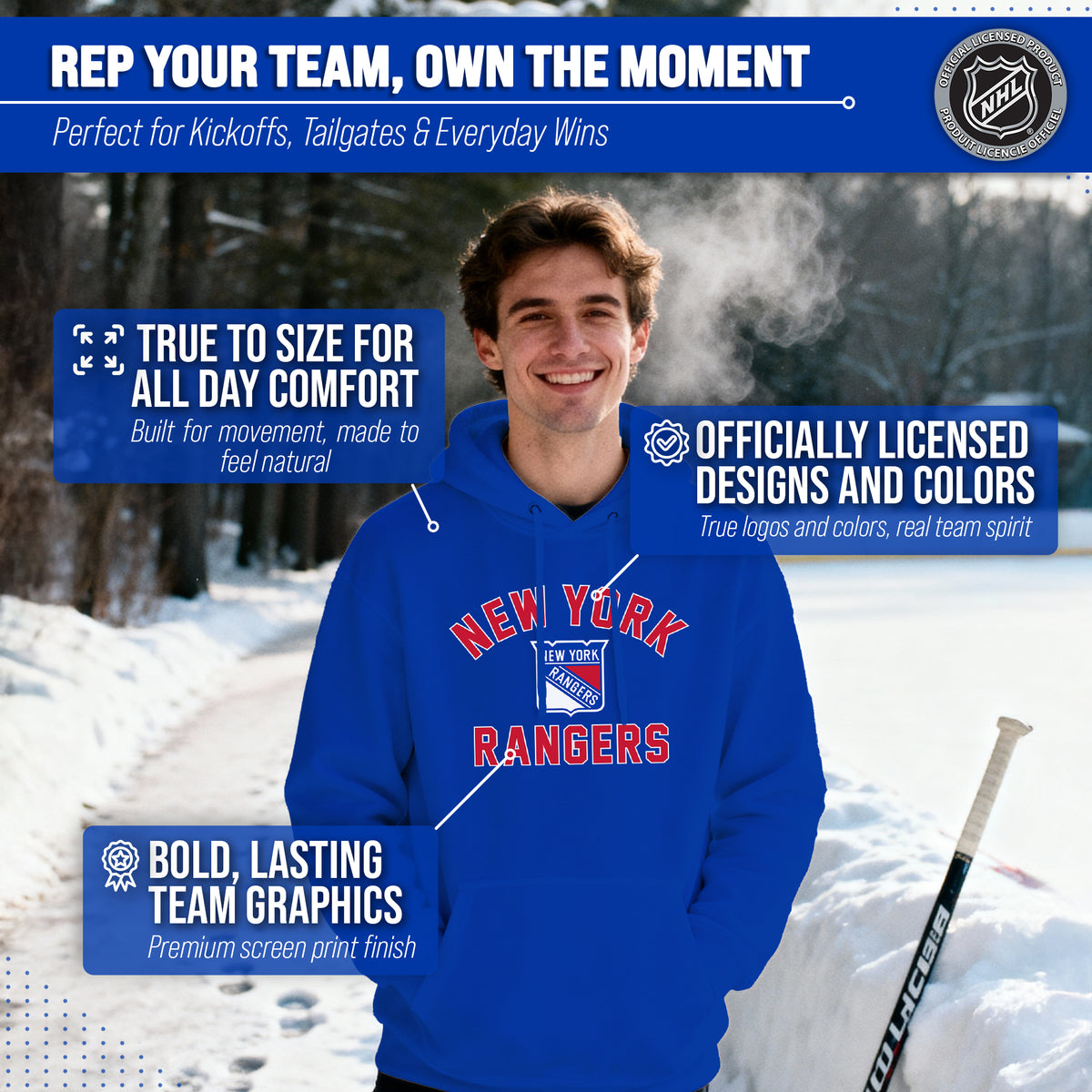 New York Rangers Hoodie Pullover Sweatshirt - Royal