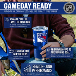 New York Rangers NHL Hockey 30oz Stainless Steel Vacuum Insulated Game Day Tumbler with Silicone Grip - Royal