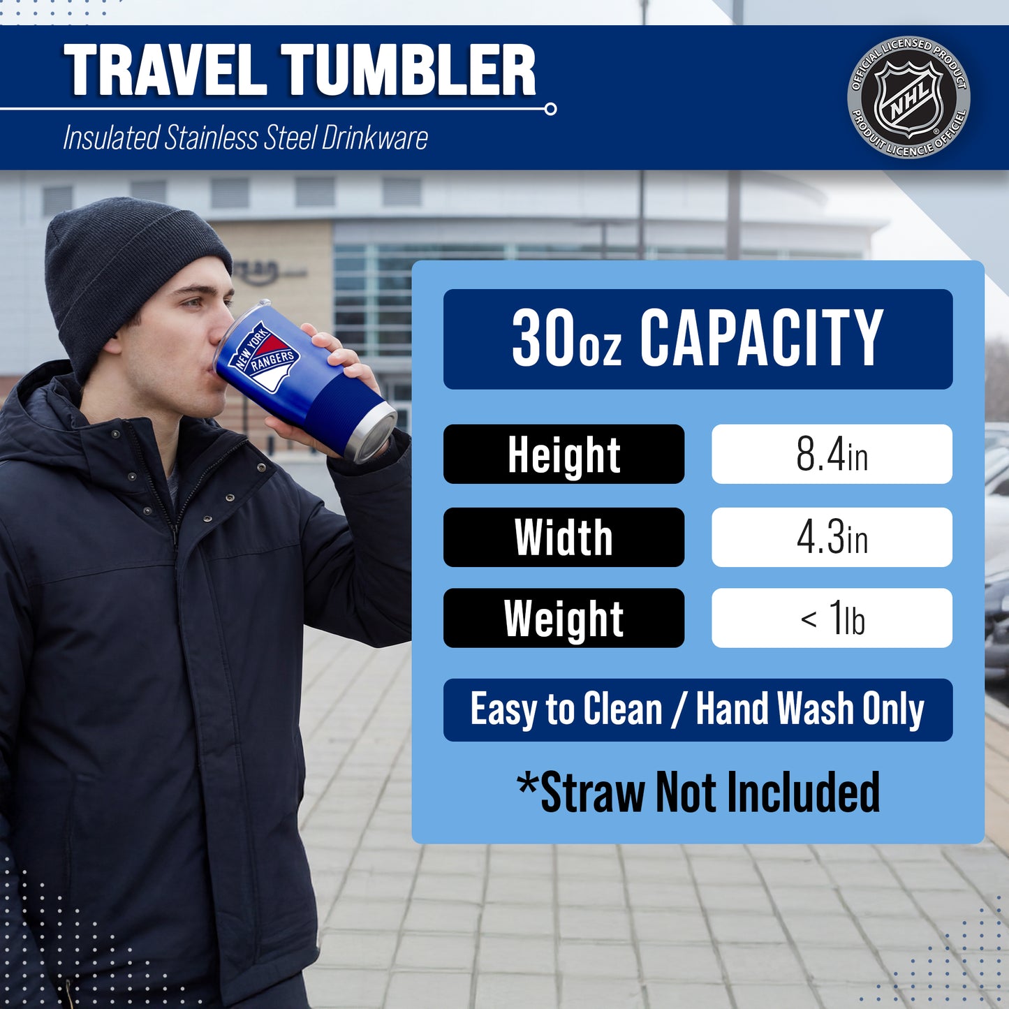 New York Rangers NHL Hockey 30oz Stainless Steel Vacuum Insulated Game Day Tumbler with Silicone Grip - Royal