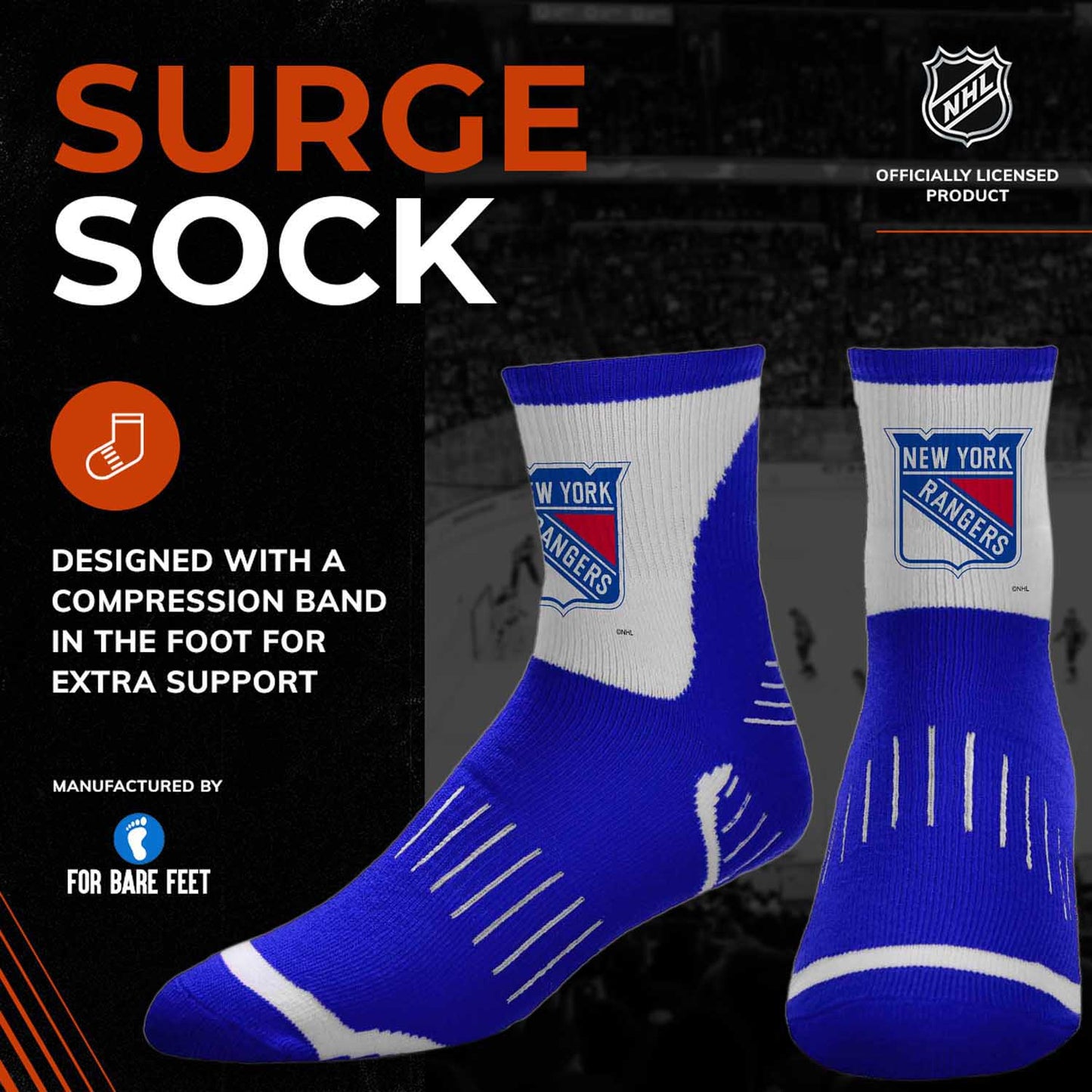 New York Rangers NHL Youth Surge Socks - Royal