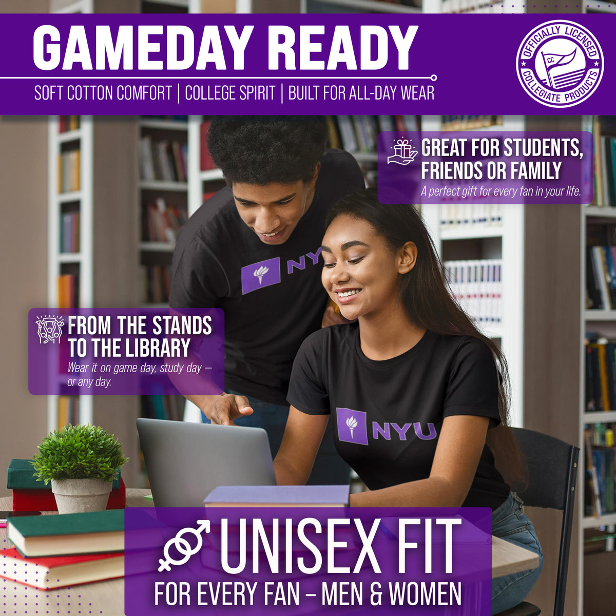 NYU Violets Gameday Cotton T-Shirt for Men and Women