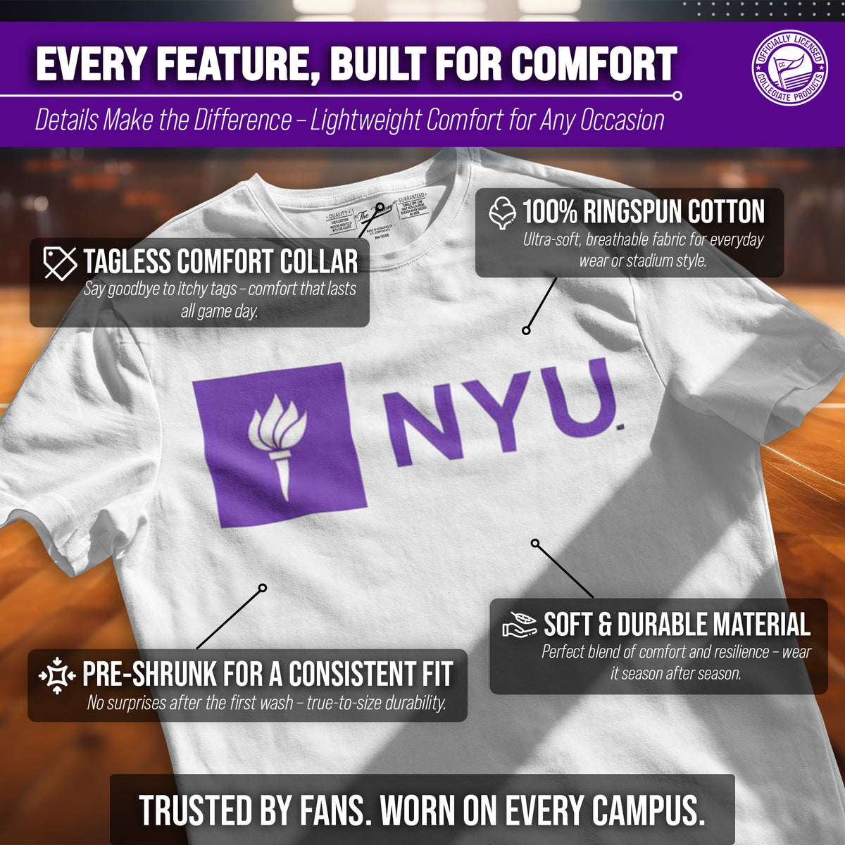 NYU Violets Gameday Cotton T-Shirt for Men and Women