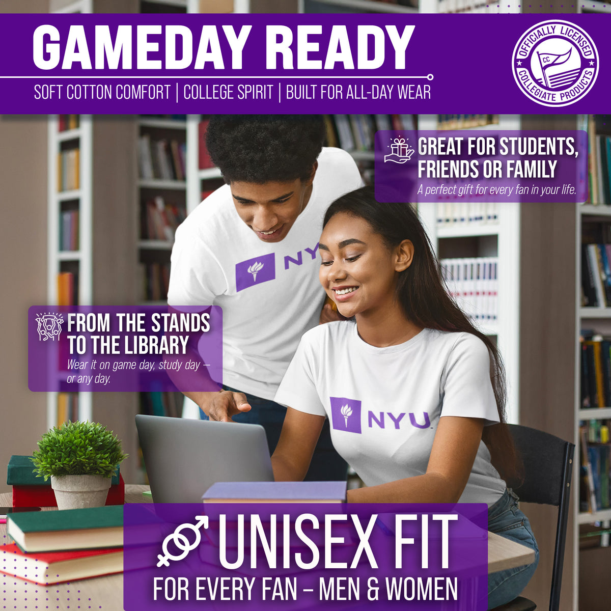 NYU Violets Gameday Cotton T-Shirt for Men and Women