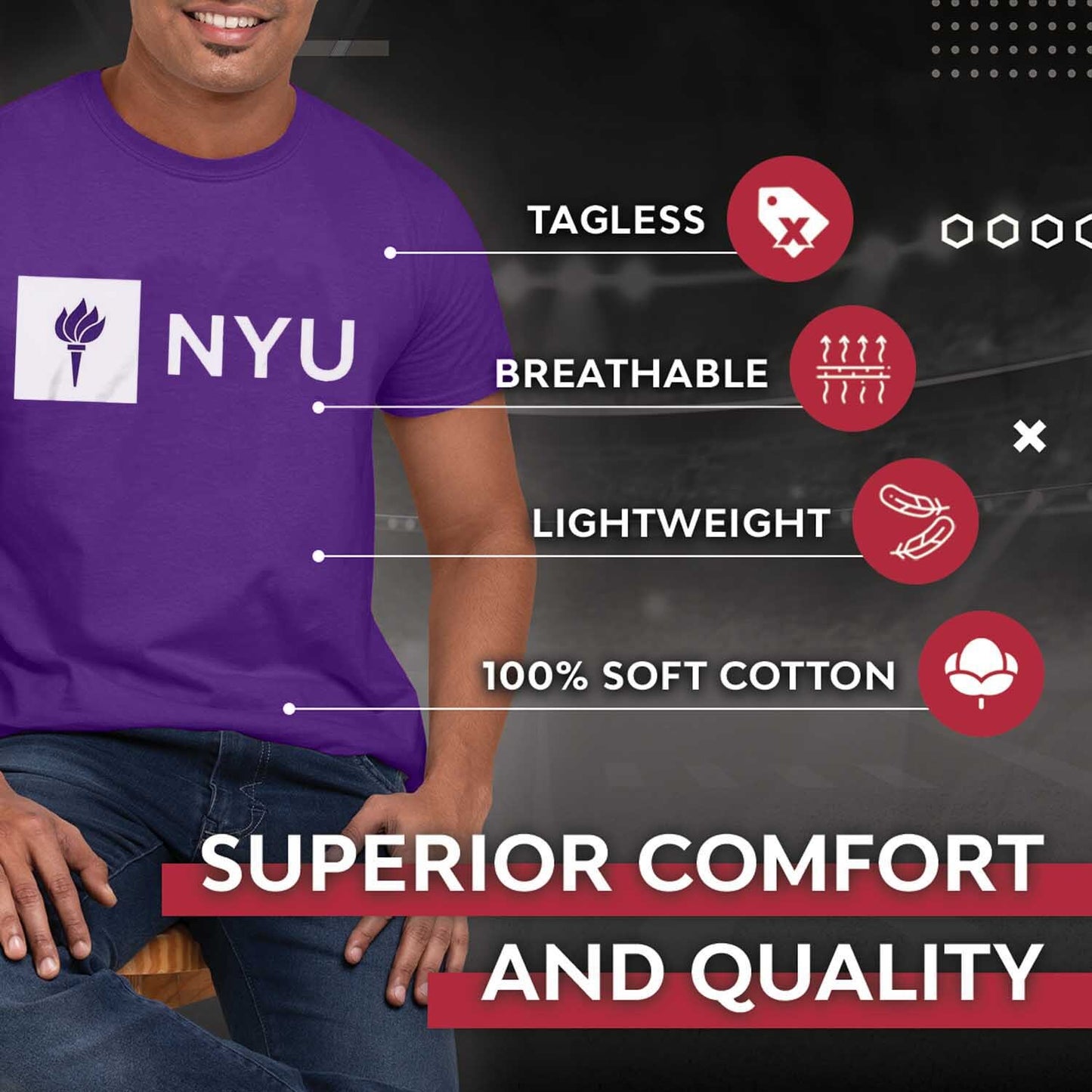 NYU Violets Campus Colors NCAA  Adult Gameday Cotton T-Shirt - Purple