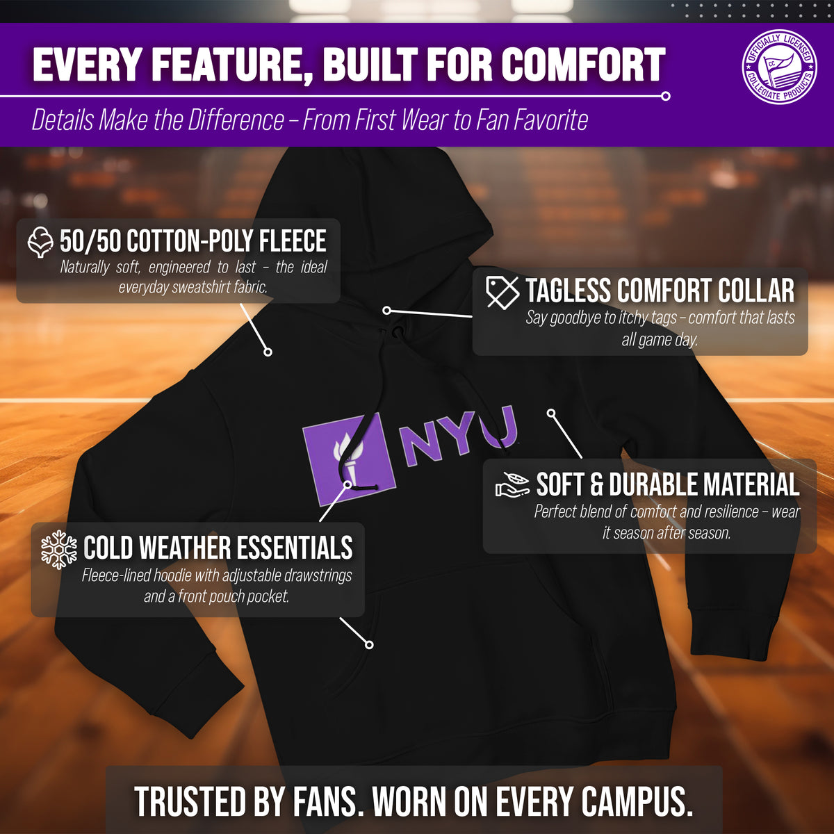 NYU Arch & Logo Gameday Hoodie - Black