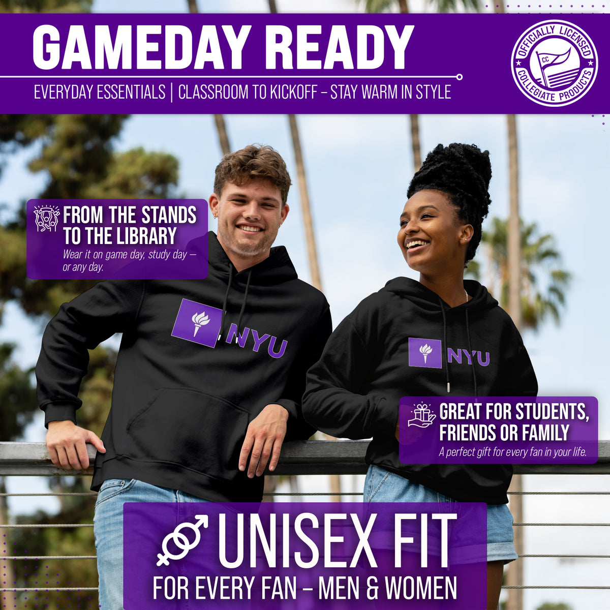 NYU Arch & Logo Gameday Hoodie - Black
