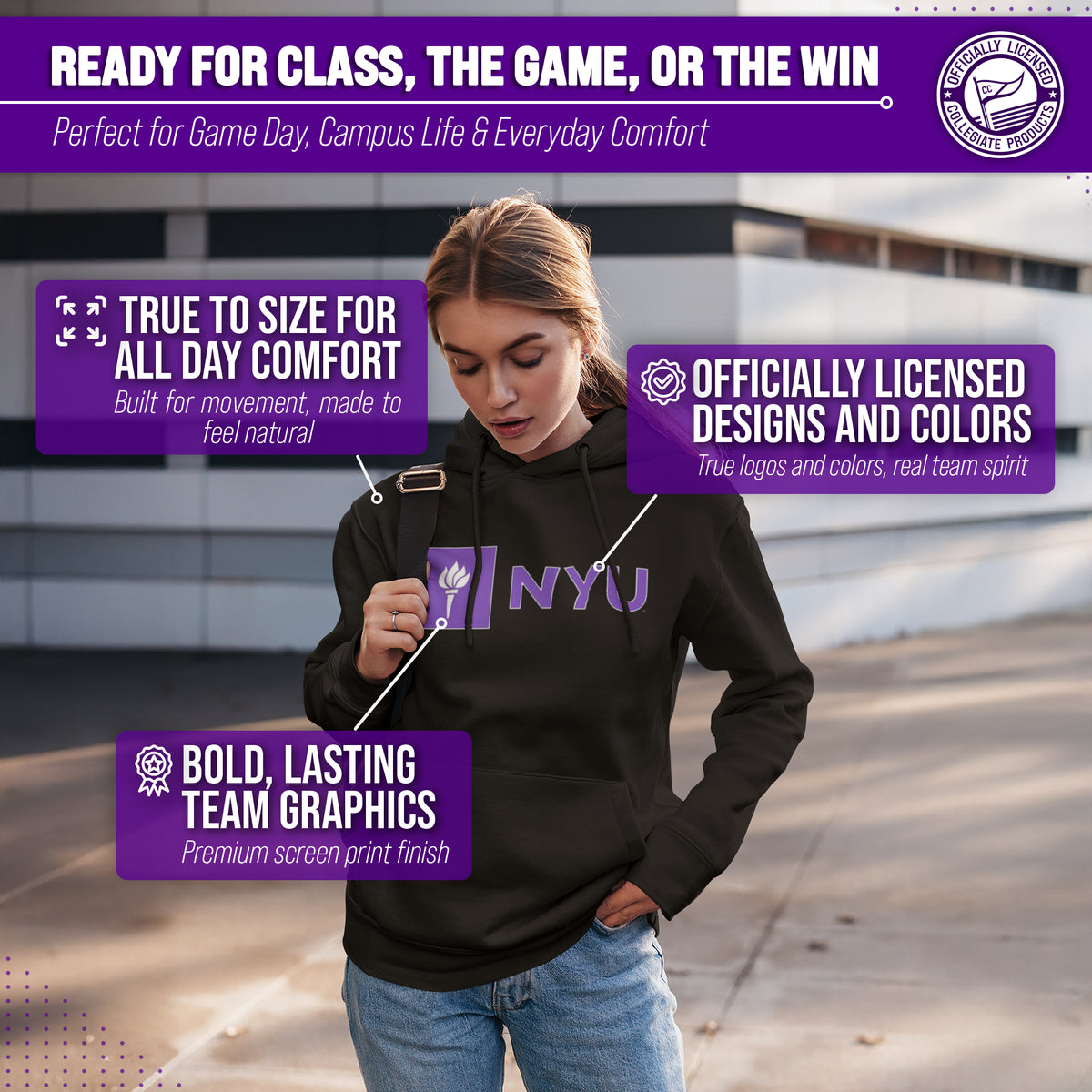 NYU Arch & Logo Gameday Hoodie - Black