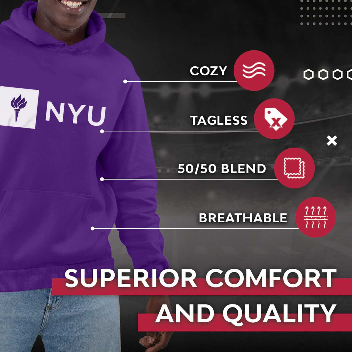 NYU Violets  Adult Just Logo Hooded Sweatshirt - Purple