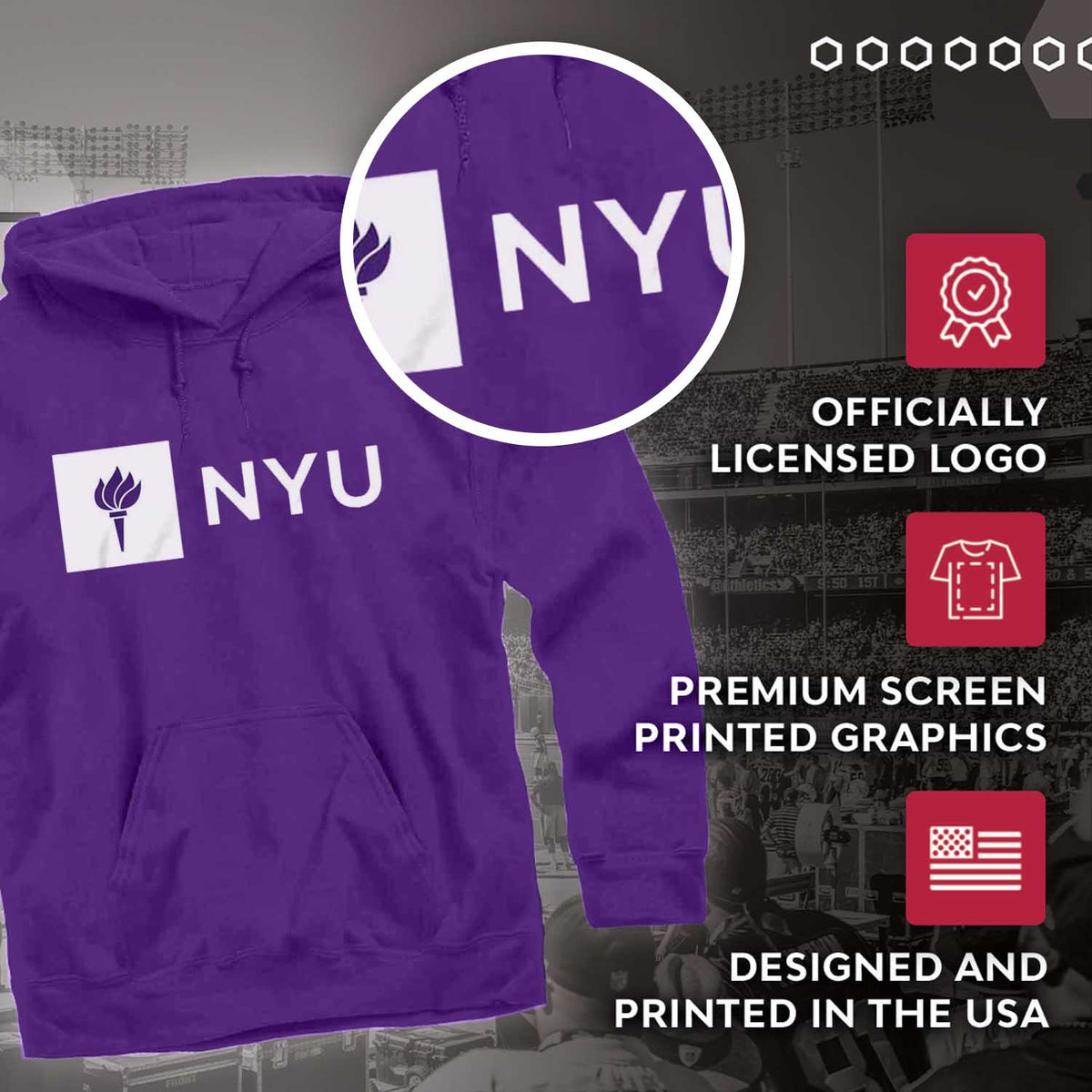 NYU Violets  Adult Just Logo Hooded Sweatshirt - Purple