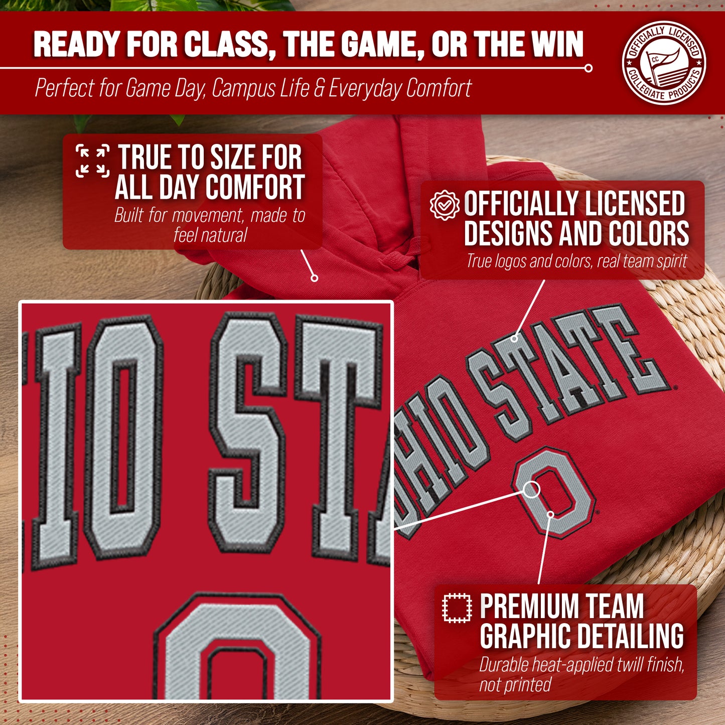 Ohio State Buckeyes NCAA Adult Tackle Twill Hooded Sweatshirt - Red