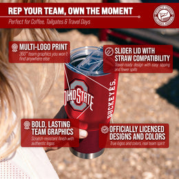 Ohio State Buckeyes NCAA University 30oz Stainless Steel Vacuum Insulated Game Day Tumbler with Silicone Grip - Red