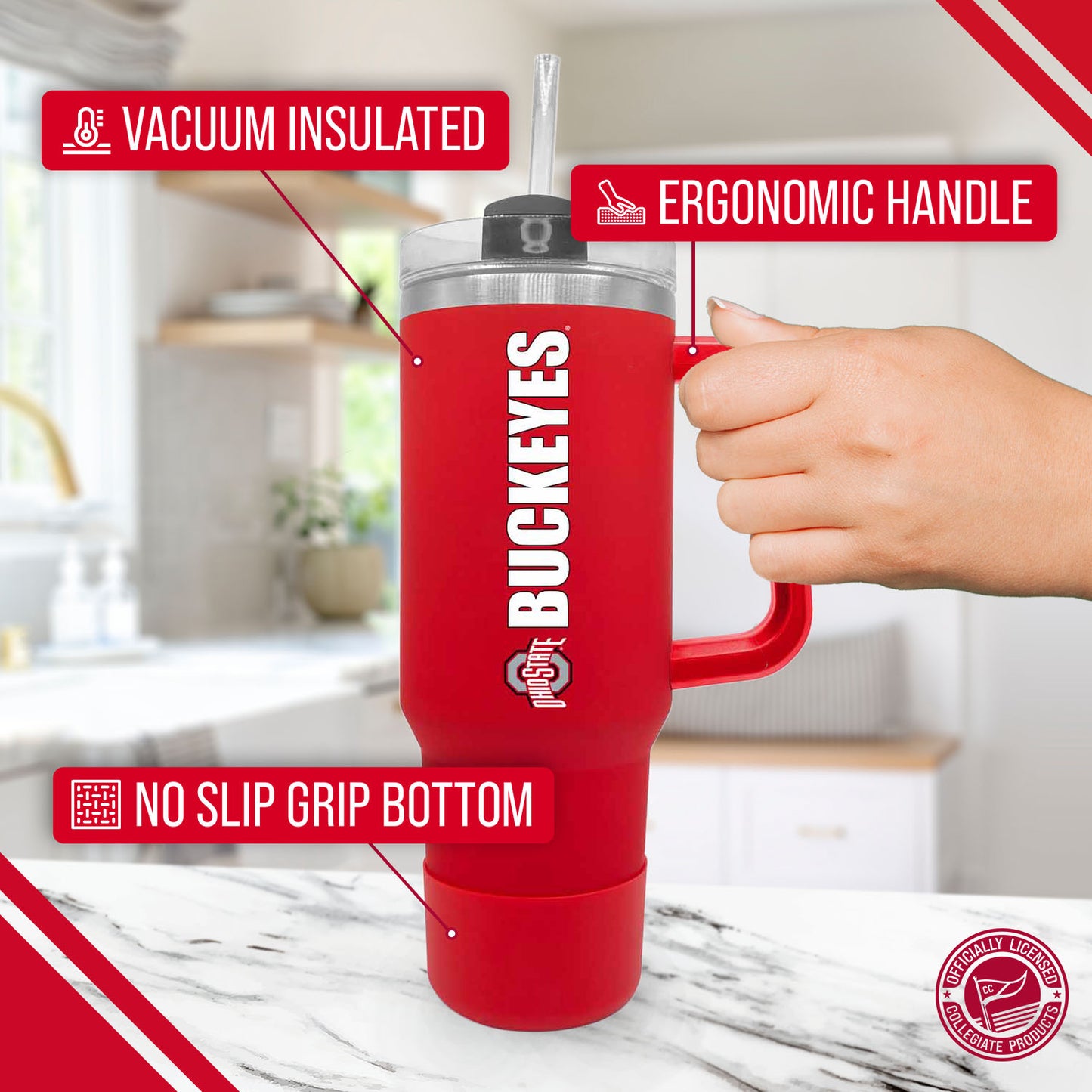 Ohio State Buckeyes College & University 40 oz Travel Tumbler With Handle - Red