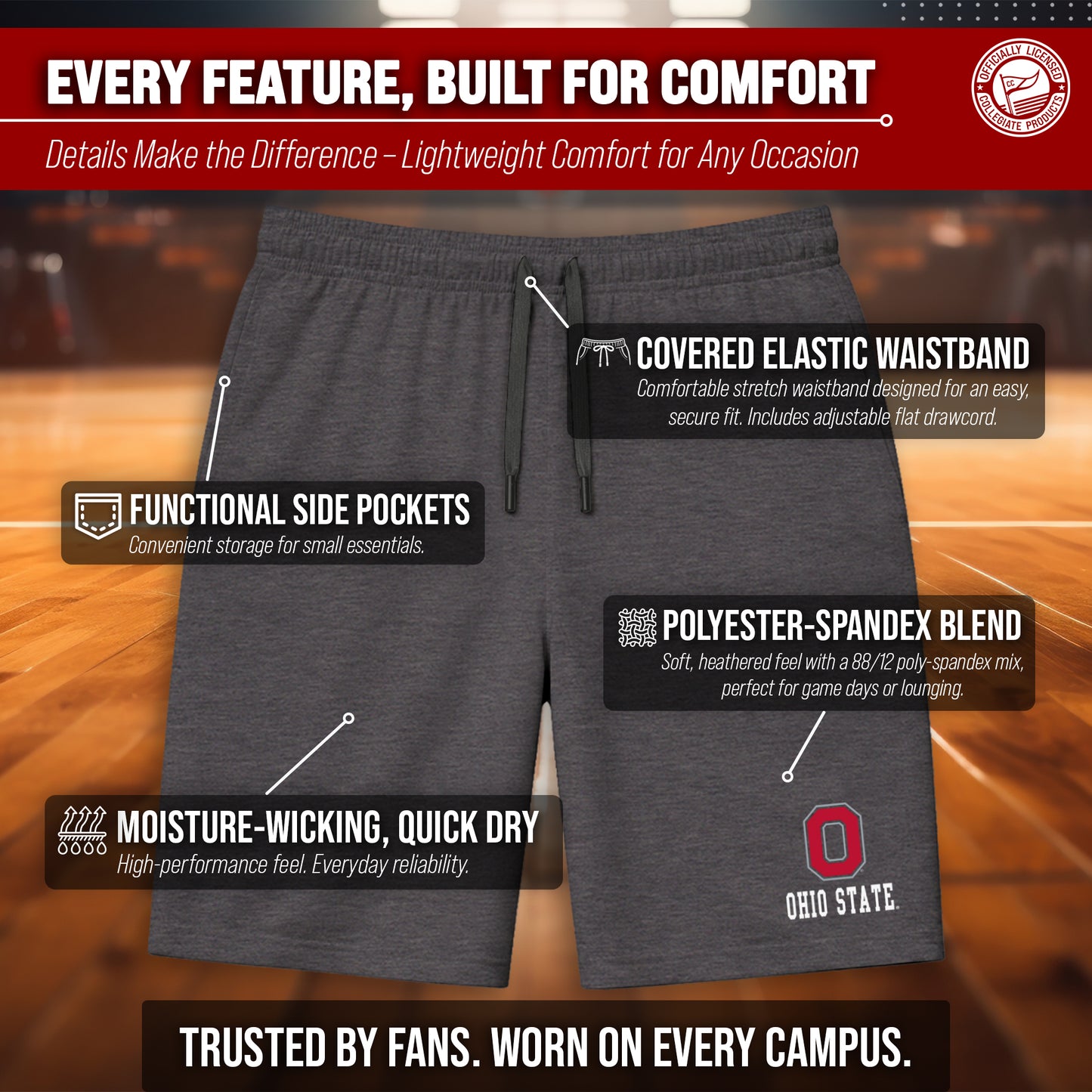 Ohio State Buckeyes NCAA Men’s University Athletic Performance Shorts - Black Heather