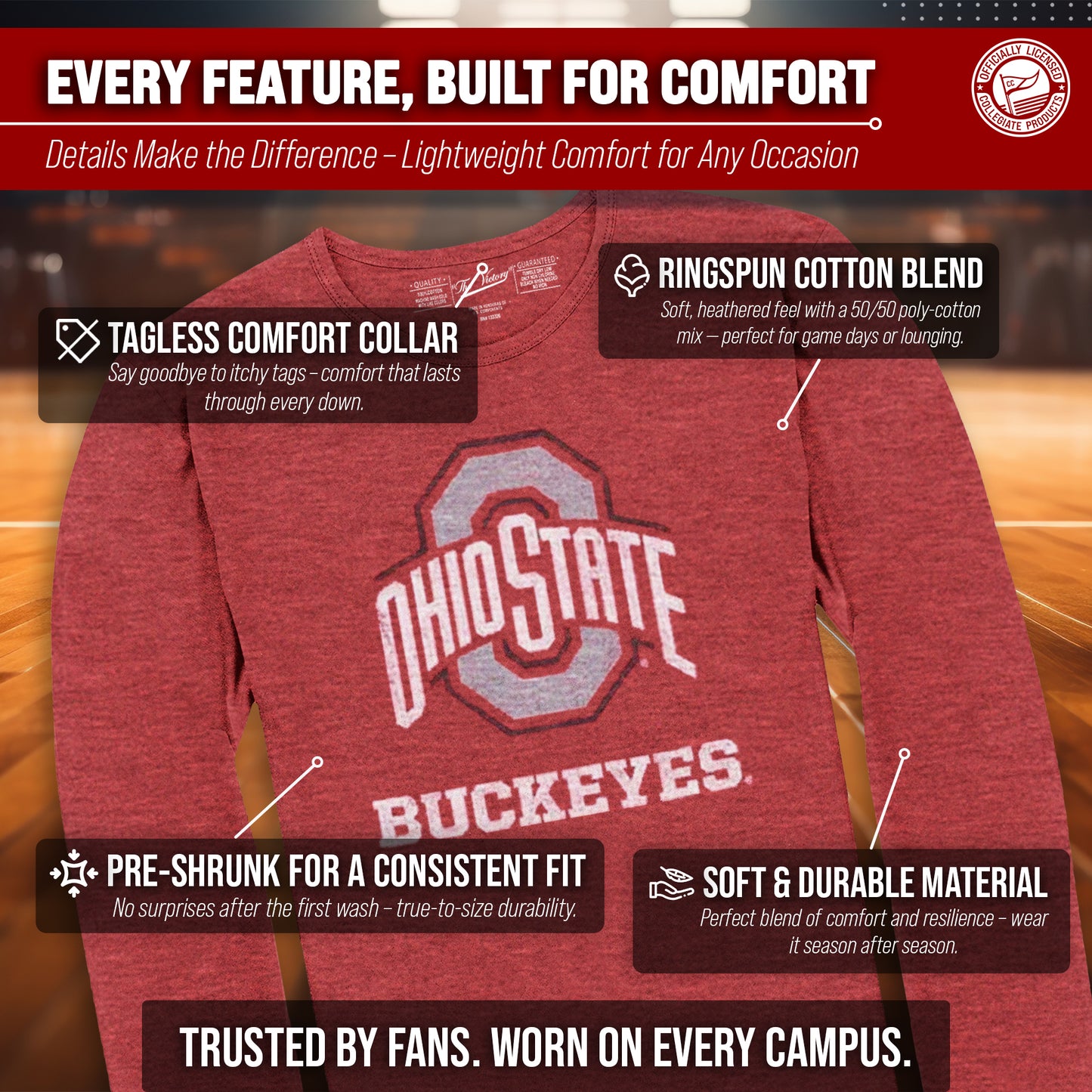 Ohio State Buckeyes NCAA MVP Adult Long-Sleeve Shirt - Red