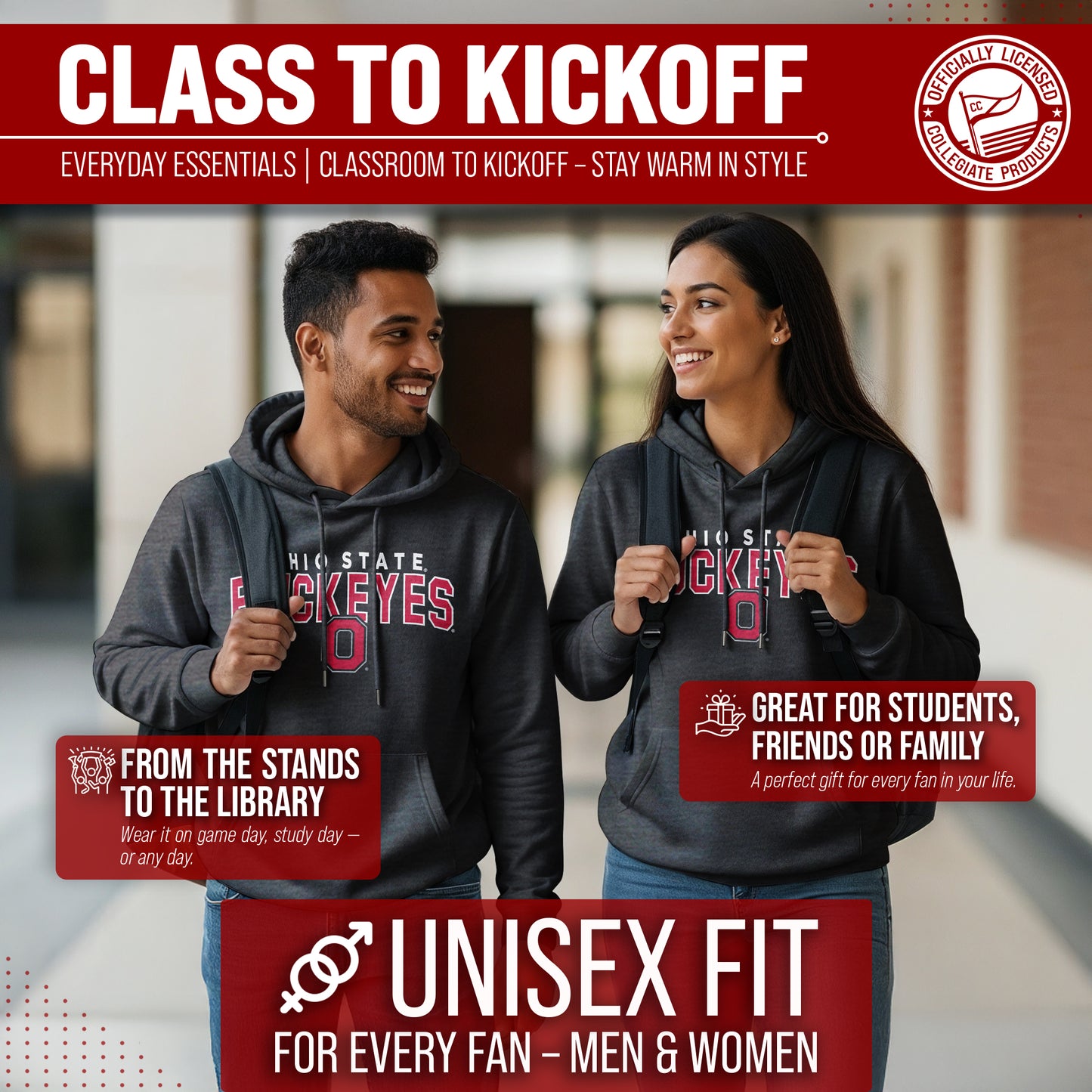 Ohio State Buckeyes NCAA Adult Unisex Starting Fresh Heathered Hooded Fleece Sweatshirt - Black Heather