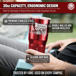 Oklahoma Sooners NCAA University 30oz Stainless Steel Vacuum Insulated Game Day Tumbler with Silicone Grip - Cardinal