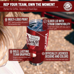 Oklahoma Sooners NCAA University 30oz Stainless Steel Vacuum Insulated Game Day Tumbler with Silicone Grip - Cardinal