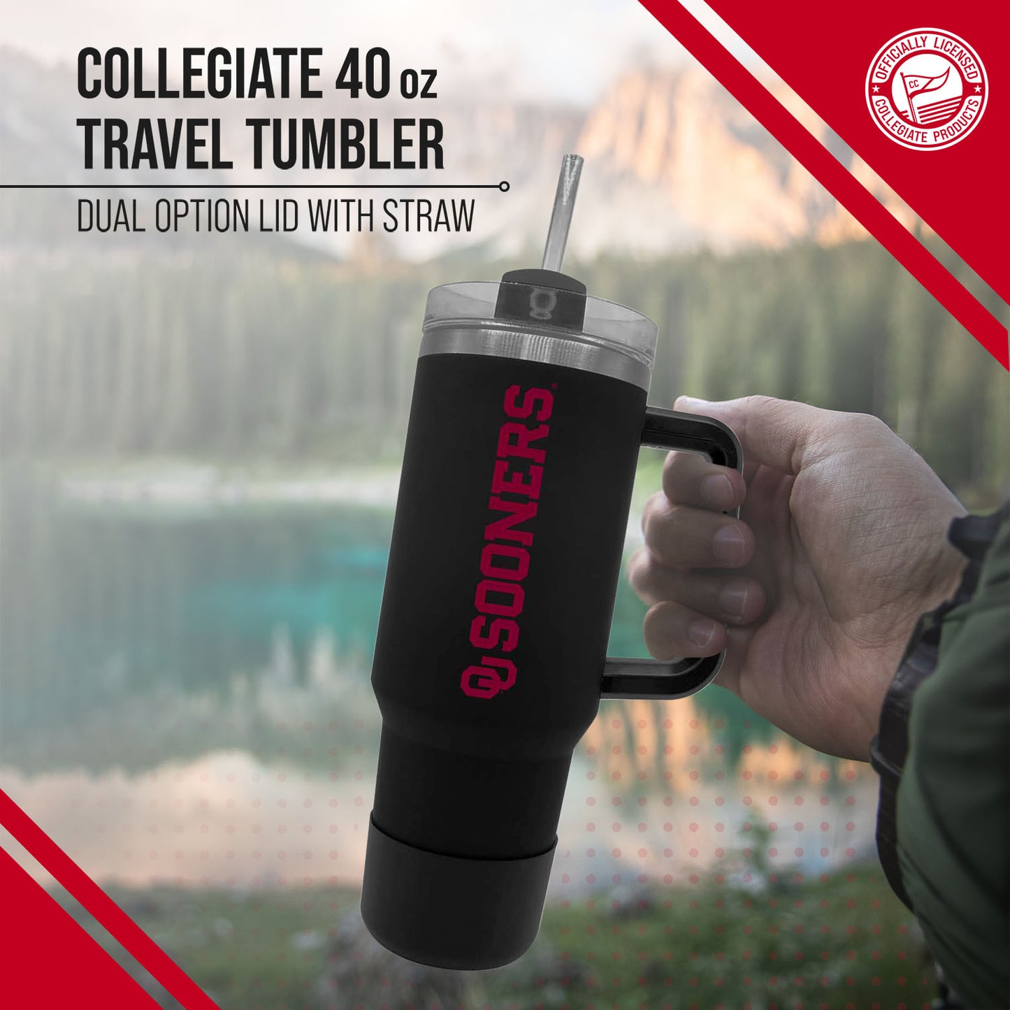 Oklahoma Sooners College & University 40 oz Travel Tumbler With Handle - Black
