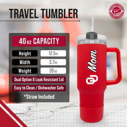 Oklahoma Sooners Collegiate 40oz Stainless Steel Travel Tumbler with Handle for Mom - Crimson