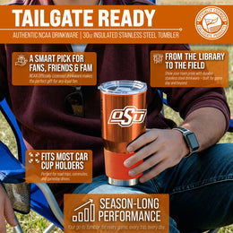 Oklahoma State Cowboys NCAA University 30oz Stainless Steel Vacuum Insulated Game Day Tumbler with Silicone Grip - Orange