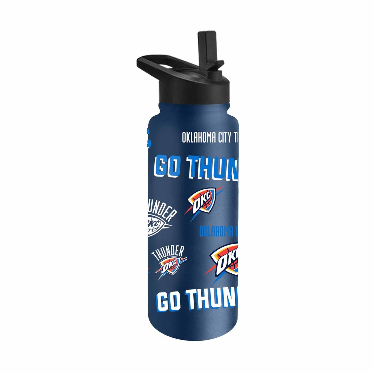 Oklahoma City Thunder NBA Basketball 34oz Stainless Steel Vacuum Insulated Game Day Water Bottle with Flip Straw Lid and Handle - Navy