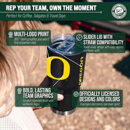 Oregon Ducks NCAA University 30oz Stainless Steel Vacuum Insulated Game Day Tumbler with Silicone Grip - Black