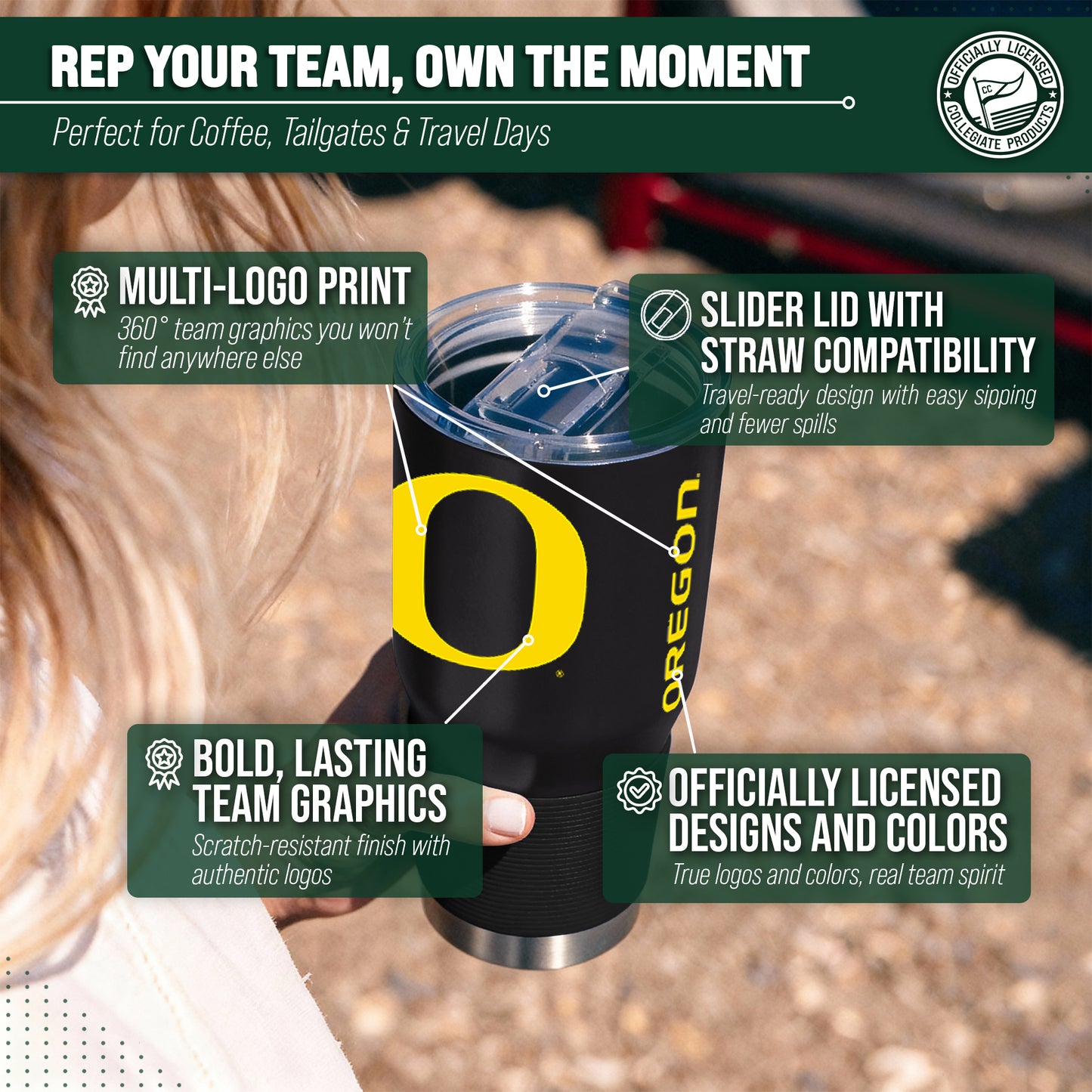 Oregon Ducks NCAA University 30oz Stainless Steel Vacuum Insulated Game Day Tumbler with Silicone Grip - Black