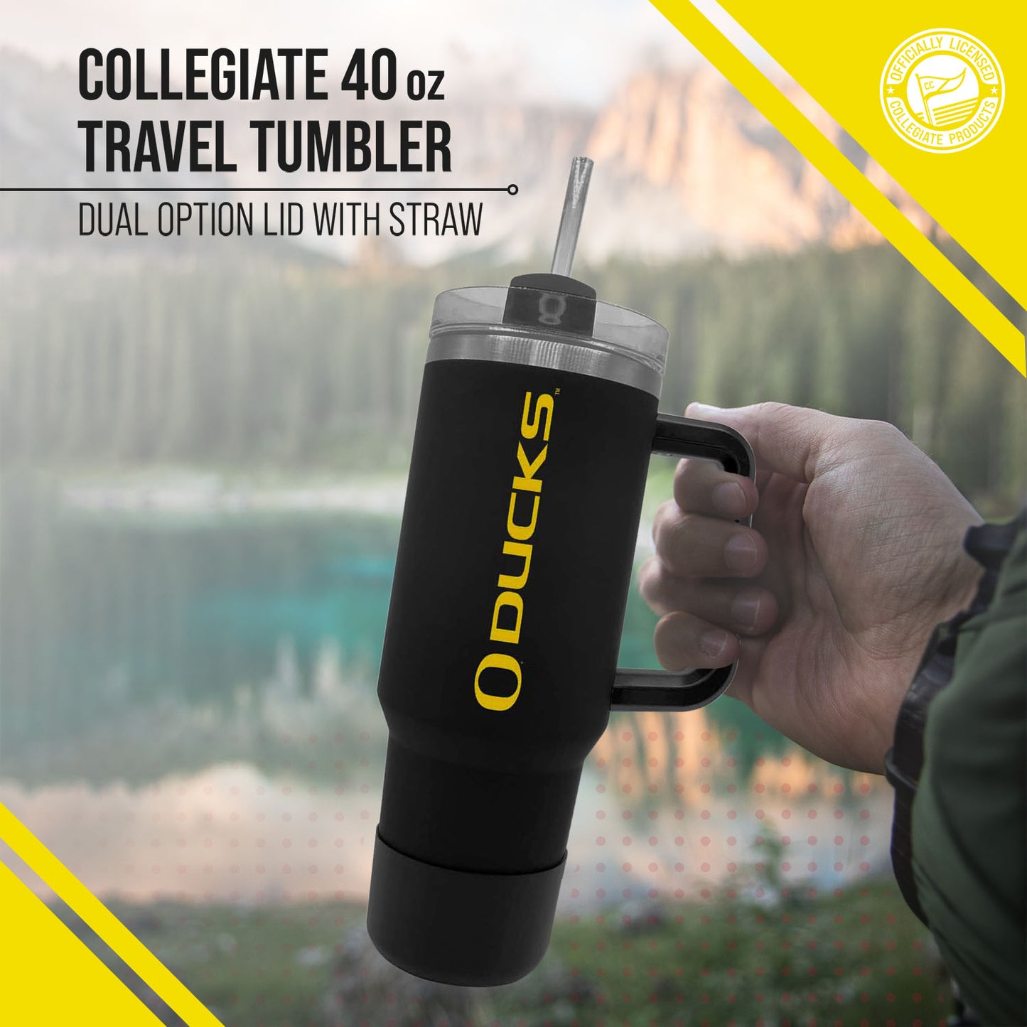 Oregon Ducks College & University 40 oz Travel Tumbler With Handle - Black