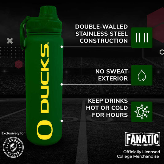 Oregon Ducks Stainless Steel Water Bottle 24 oz Insulated - Green