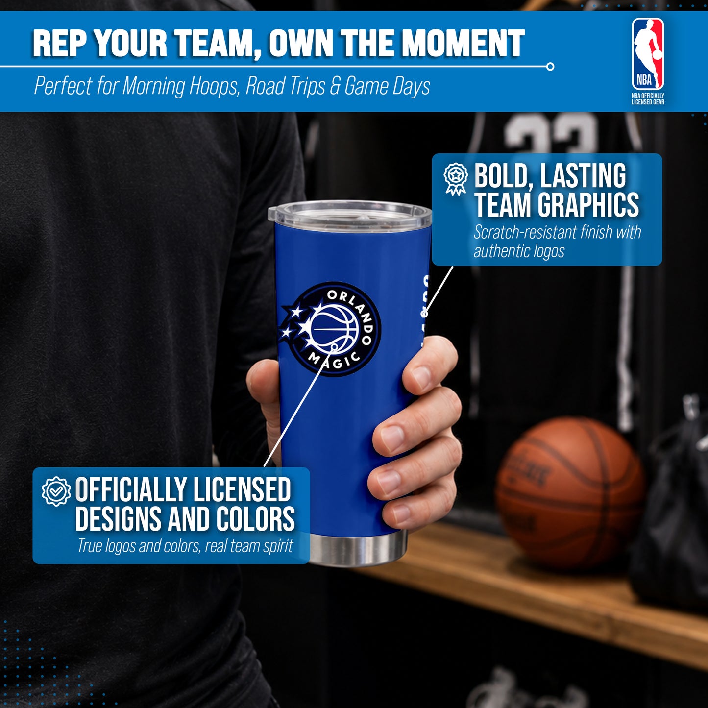 Orlando Magic NBA Basketball 20oz Stainless Steel Vacuum Insulated Game Day Tumbler with Silicone Grip - Royal