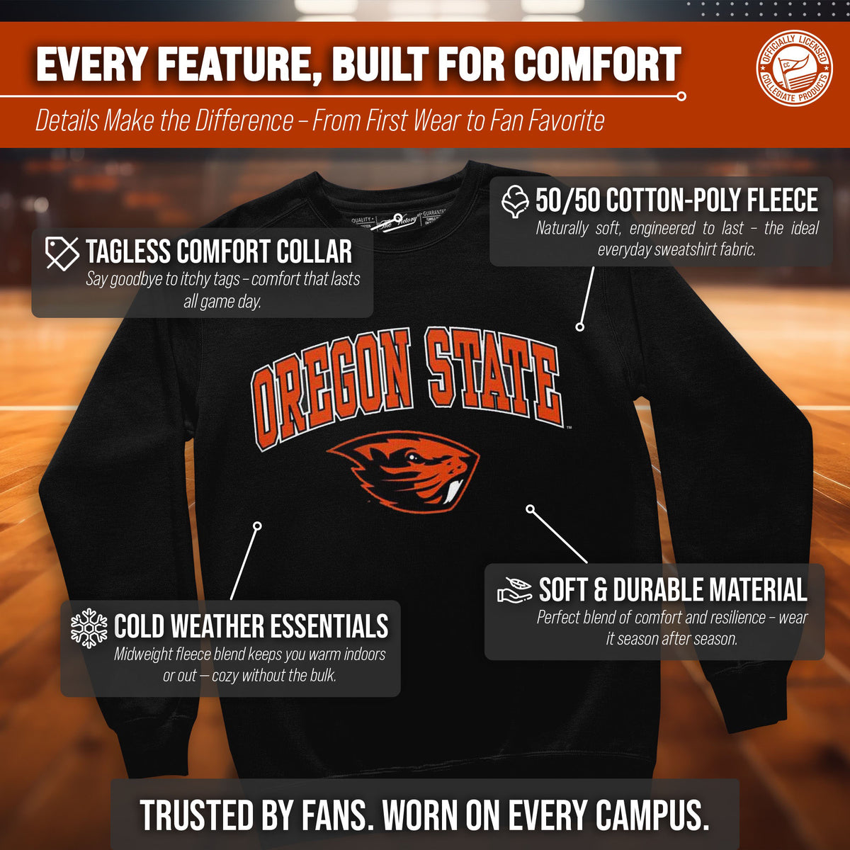 Oregon State Beavers Adult Arch & Logo Soft Style Gameday Crewneck Sweatshirt - Black