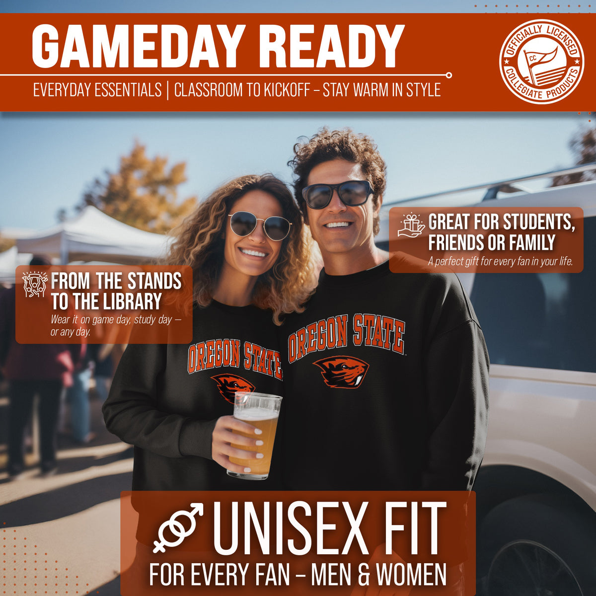 Oregon State Beavers Adult Arch & Logo Soft Style Gameday Crewneck Sweatshirt - Black