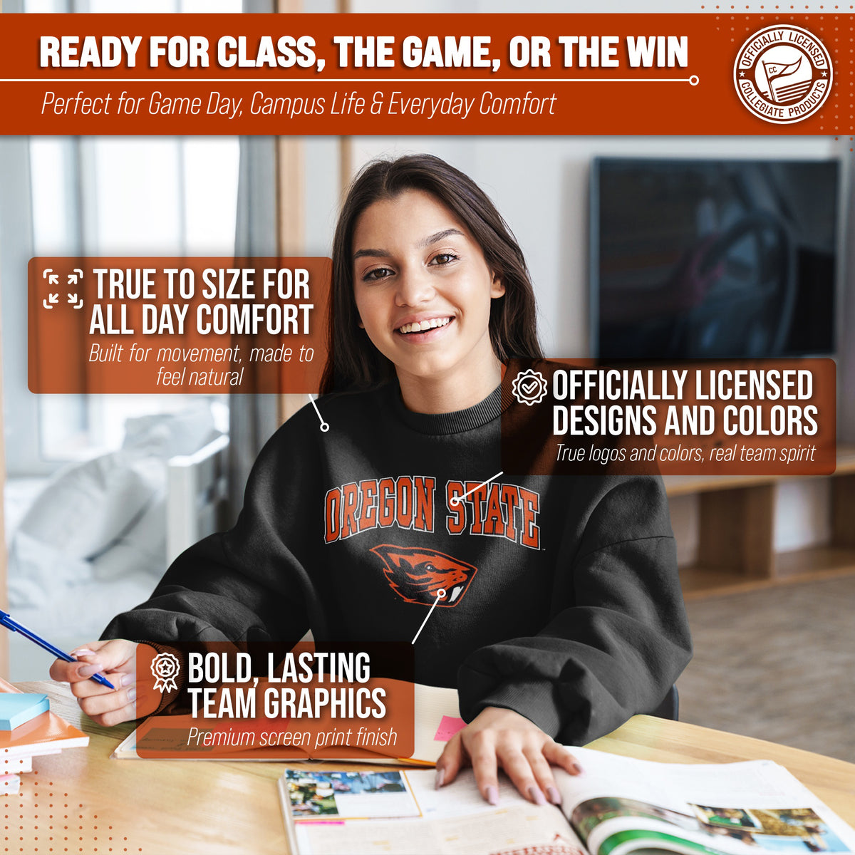 Oregon State Beavers Adult Arch & Logo Soft Style Gameday Crewneck Sweatshirt - Black