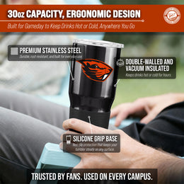 Oregon State Beavers NCAA University 30oz Stainless Steel Vacuum Insulated Game Day Tumbler with Silicone Grip - Black