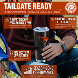 Oregon State Beavers NCAA University 30oz Stainless Steel Vacuum Insulated Game Day Tumbler with Silicone Grip - Black