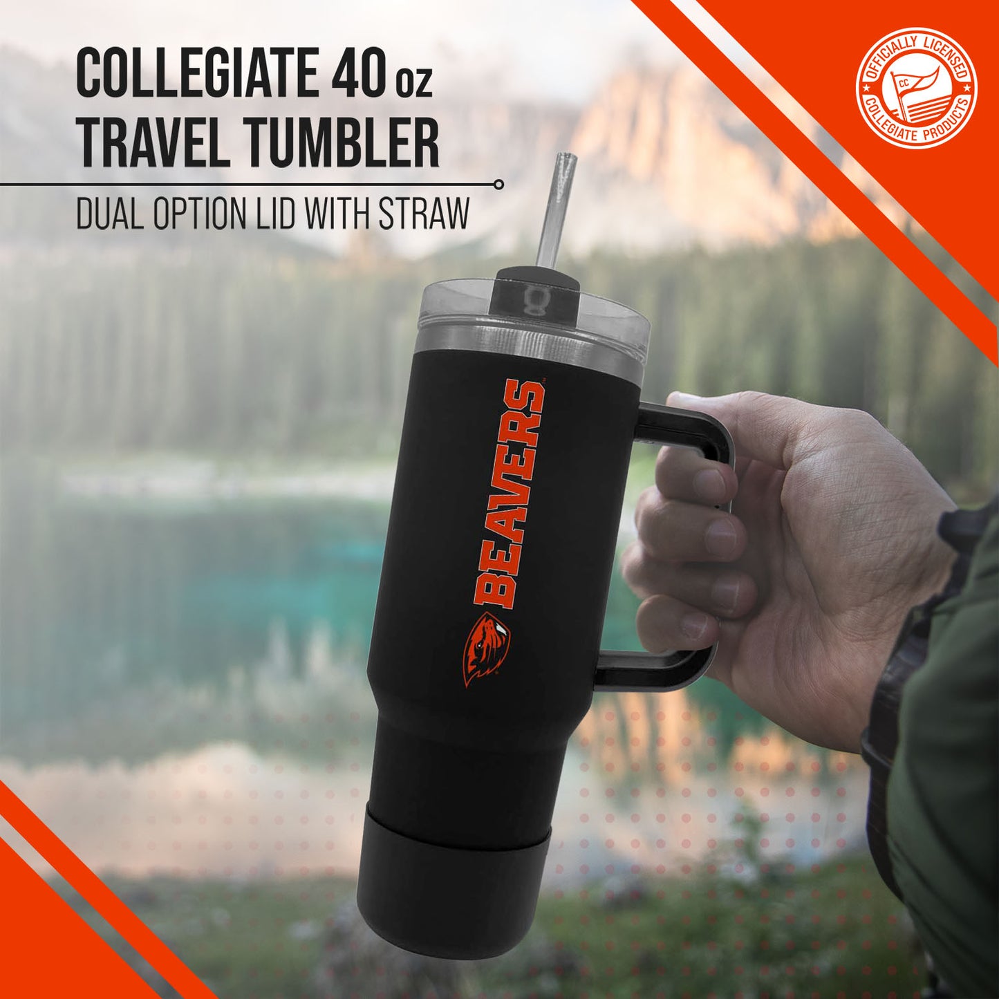 Oregon State Beavers College & University 40 oz Travel Tumbler With Handle - Black