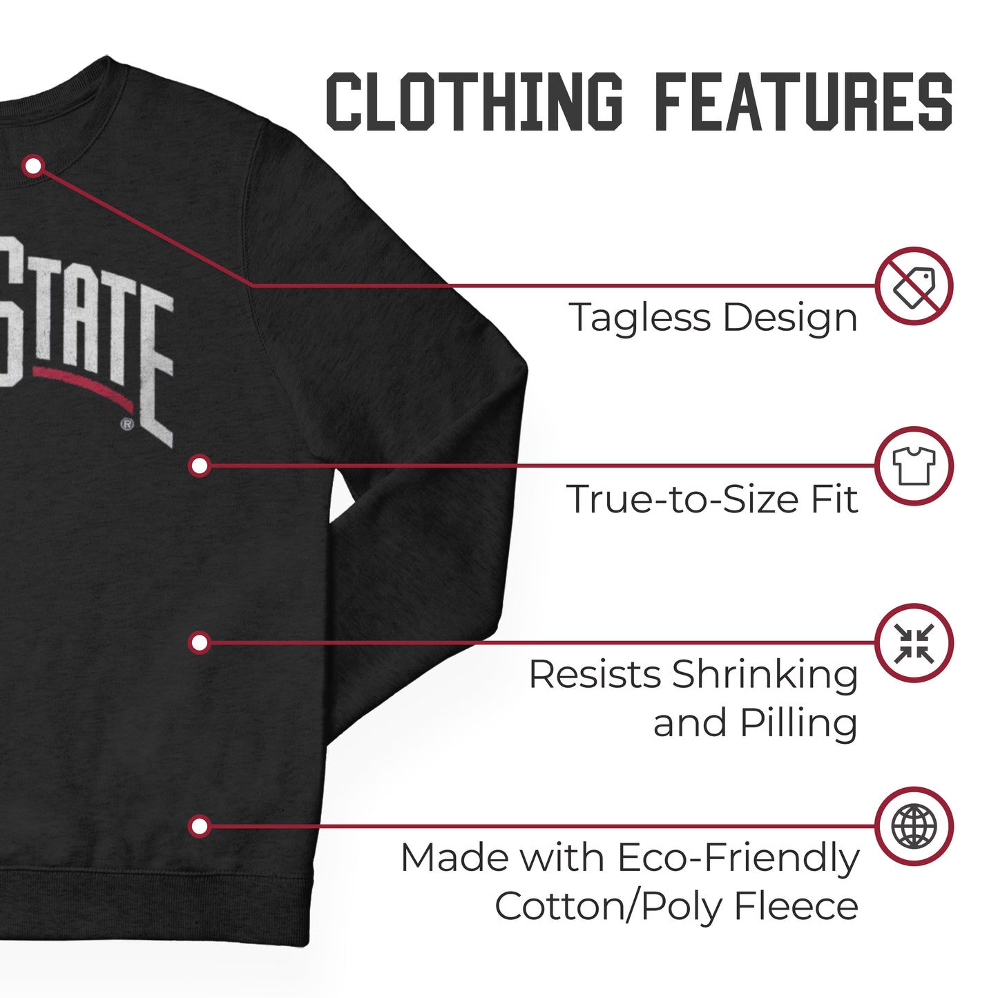 Ohio State Buckeyes NCAA Adult Charcoal Crewneck Fleece Sweatshirt - Charcoal