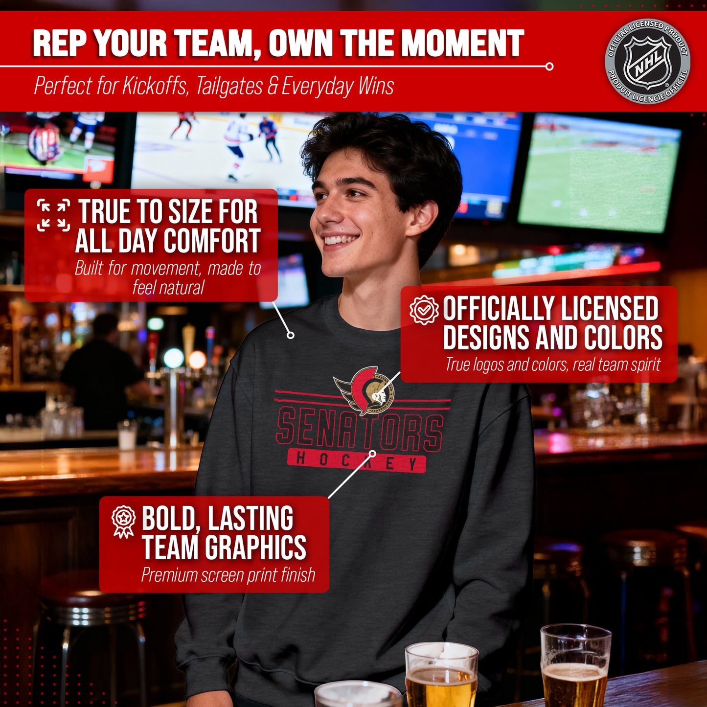 Ottawa Senators NHL Charcoal True Fan Crewneck Sweatshirt - Charcoal