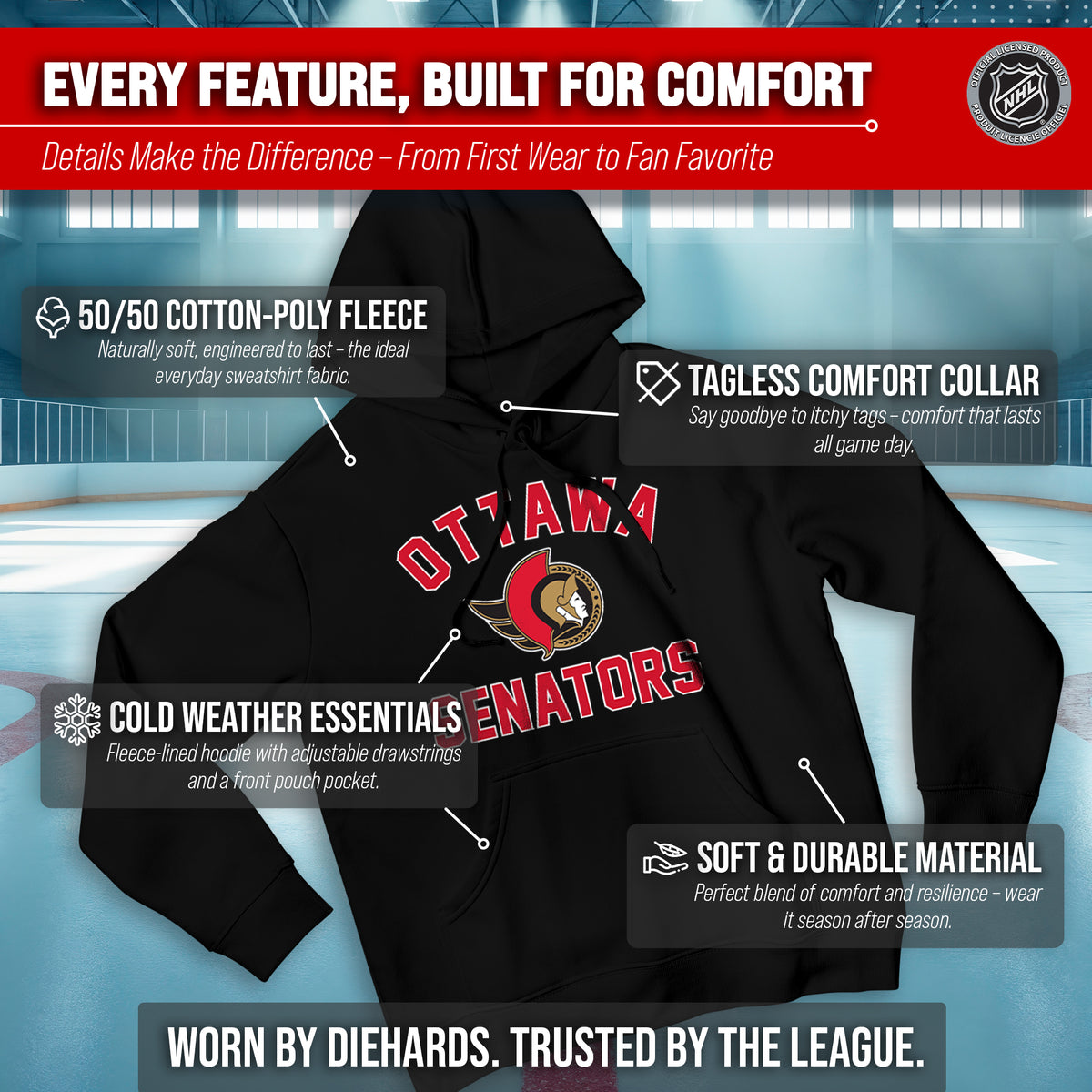 Ottawa Senators Hoodie Pullover Sweatshirt - Black