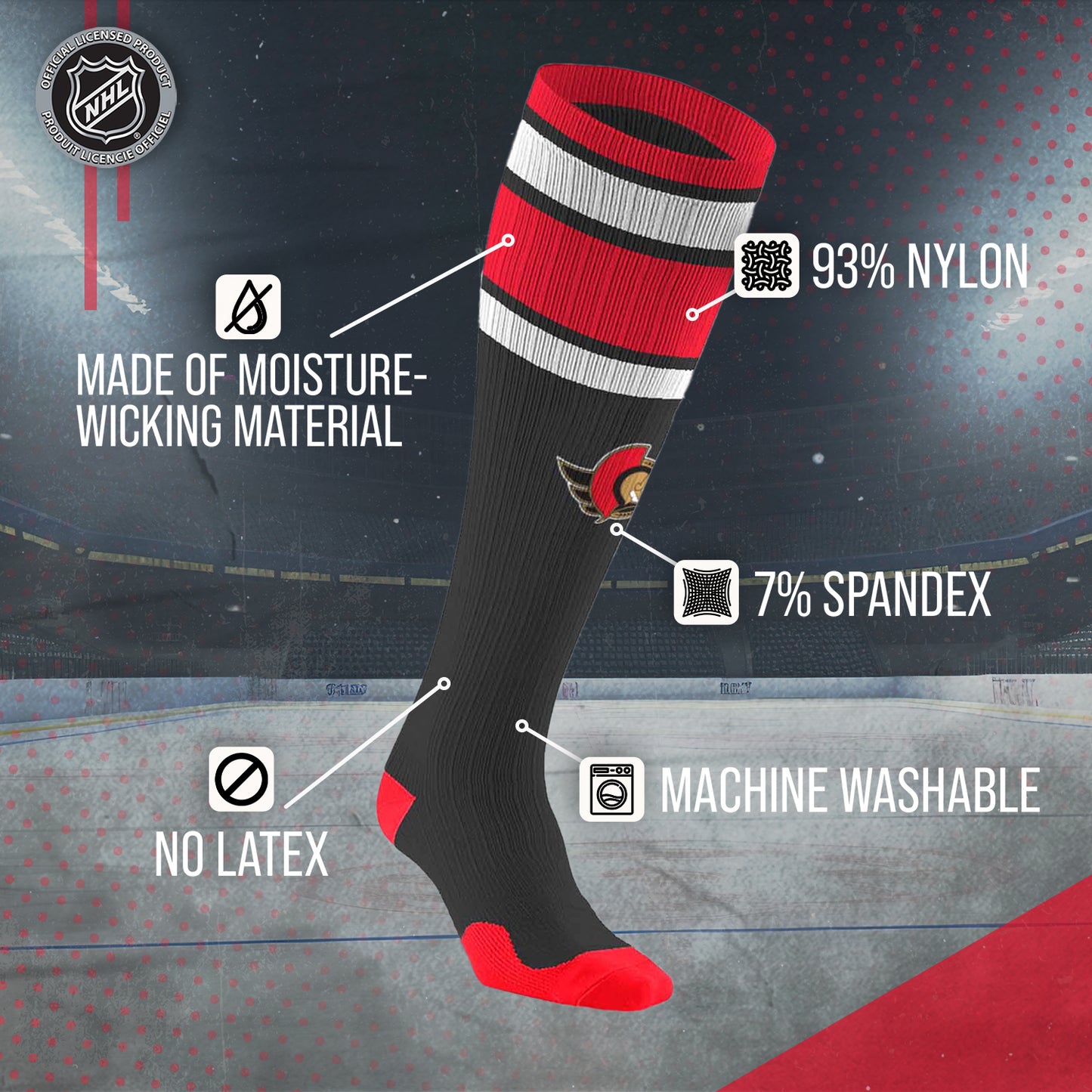 Ottawa Senators NHL Adult Knee High-Performance Socks - Black